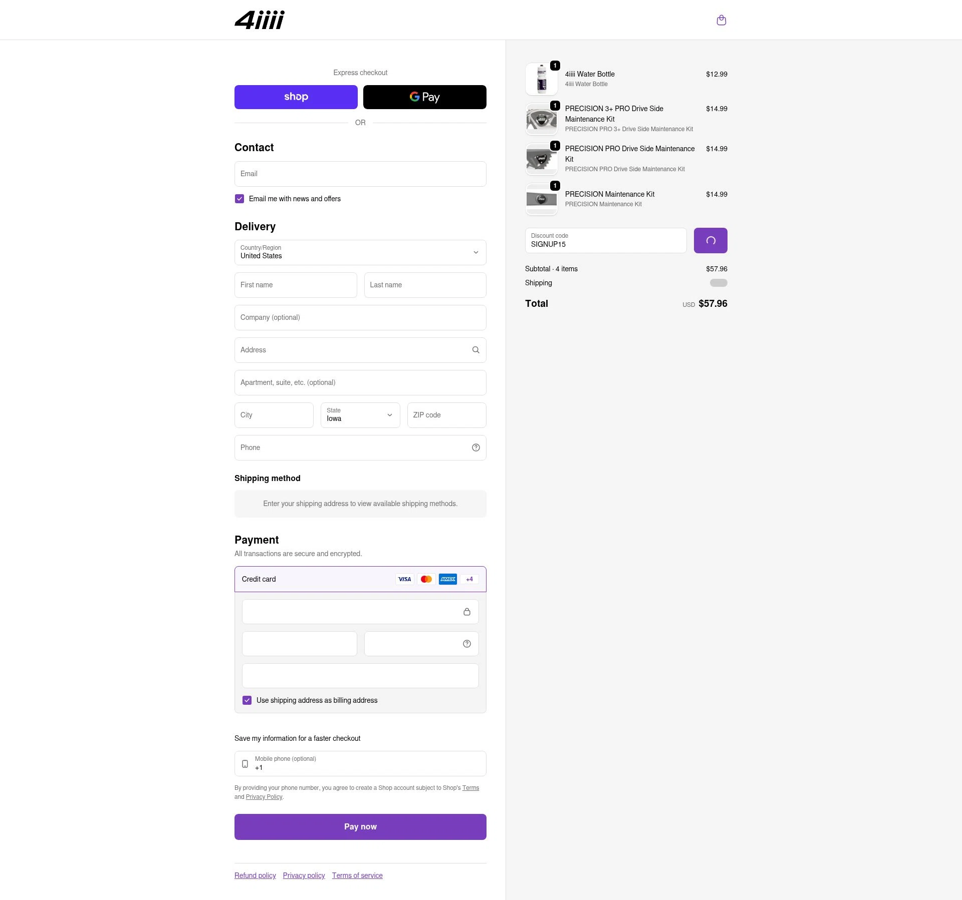 4iiii checkout page showing 4iiii discount code box | Screenshot taken by SimplyCodes community member on Jan 17, 2026