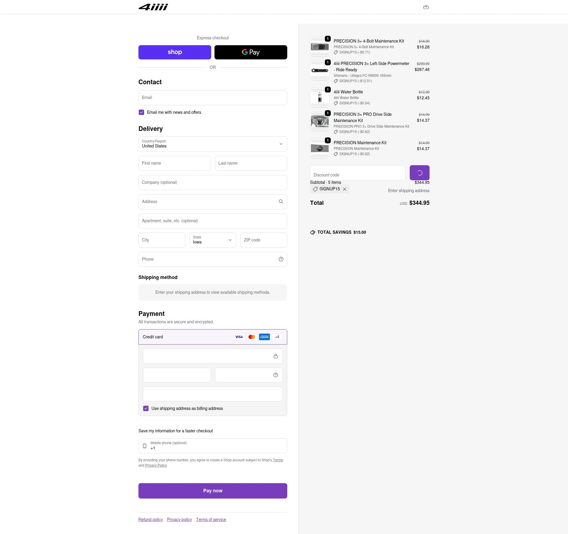 4iiii checkout page showing 4iiii discount code box | Screenshot taken by SimplyCodes community member on Feb 13, 2026