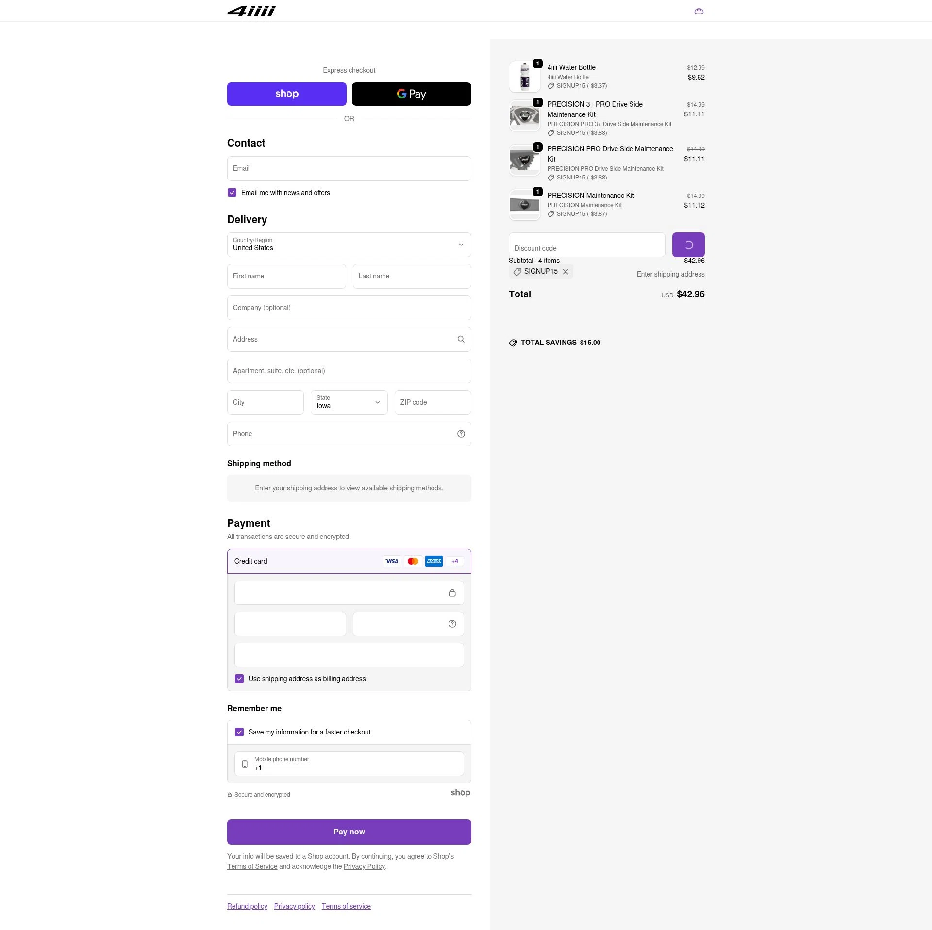 4iiii checkout page showing 4iiii discount code box | Screenshot taken by SimplyCodes community member on Jan 22, 2026