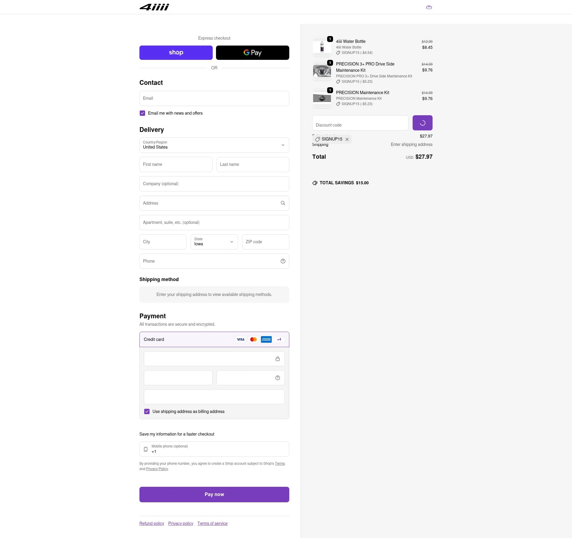 4iiii checkout page showing 4iiii discount code box | Screenshot taken by SimplyCodes community member on Feb 4, 2026