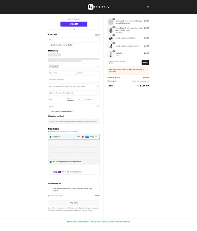 4moms checkout page showing 4moms discount code box | Screenshot taken by SimplyCodes community member on Jun 30, 2025