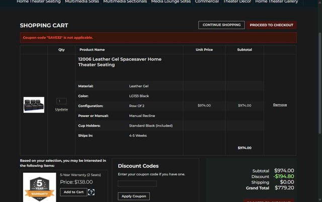 4Seating checkout page showing 4Seating coupon code box | Screenshot taken by SimplyCodes community member on Jul 28, 2025