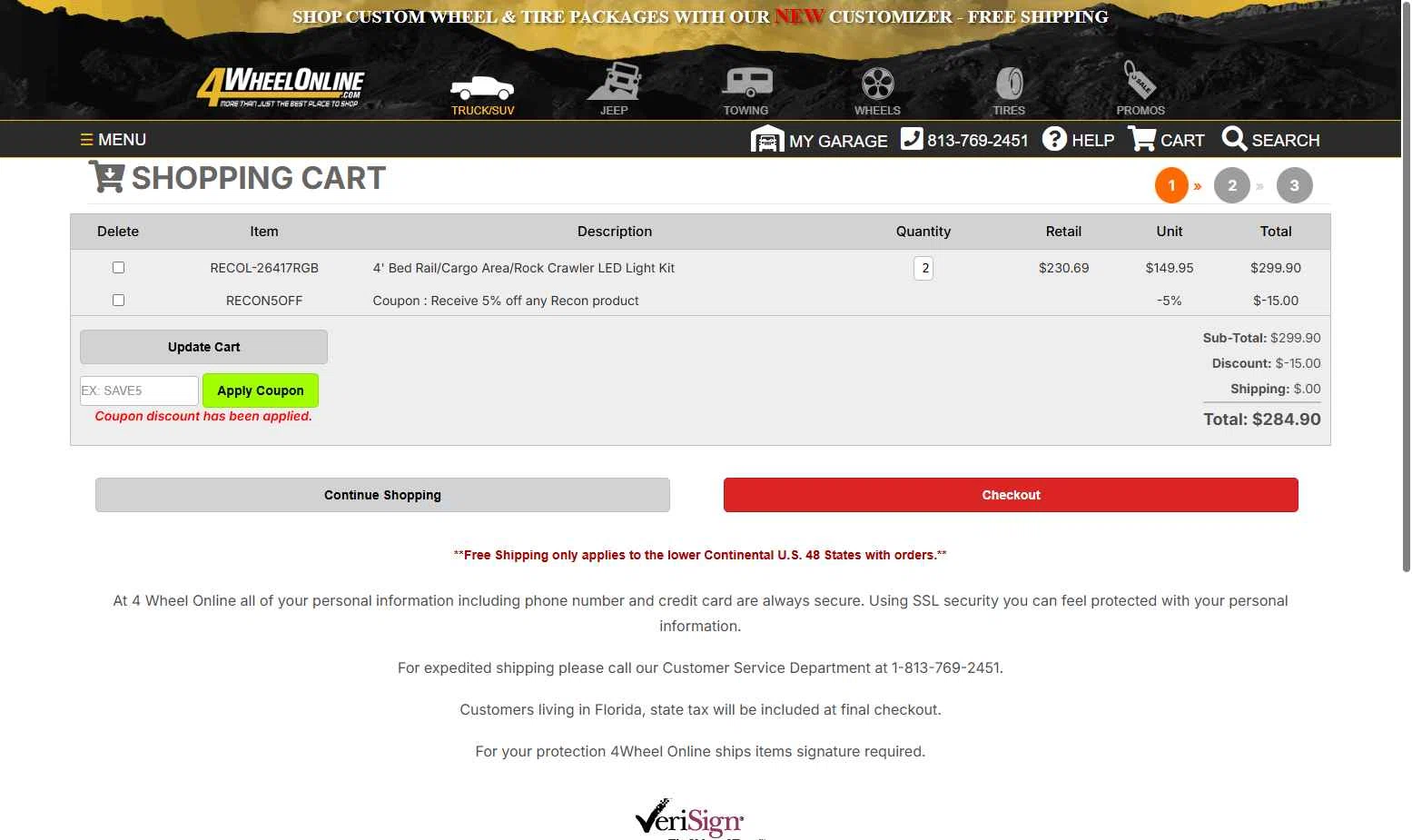 4 Wheel Online checkout page showing 4 Wheel Online coupon code box | Screenshot taken by SimplyCodes community member on Jan 7, 2026