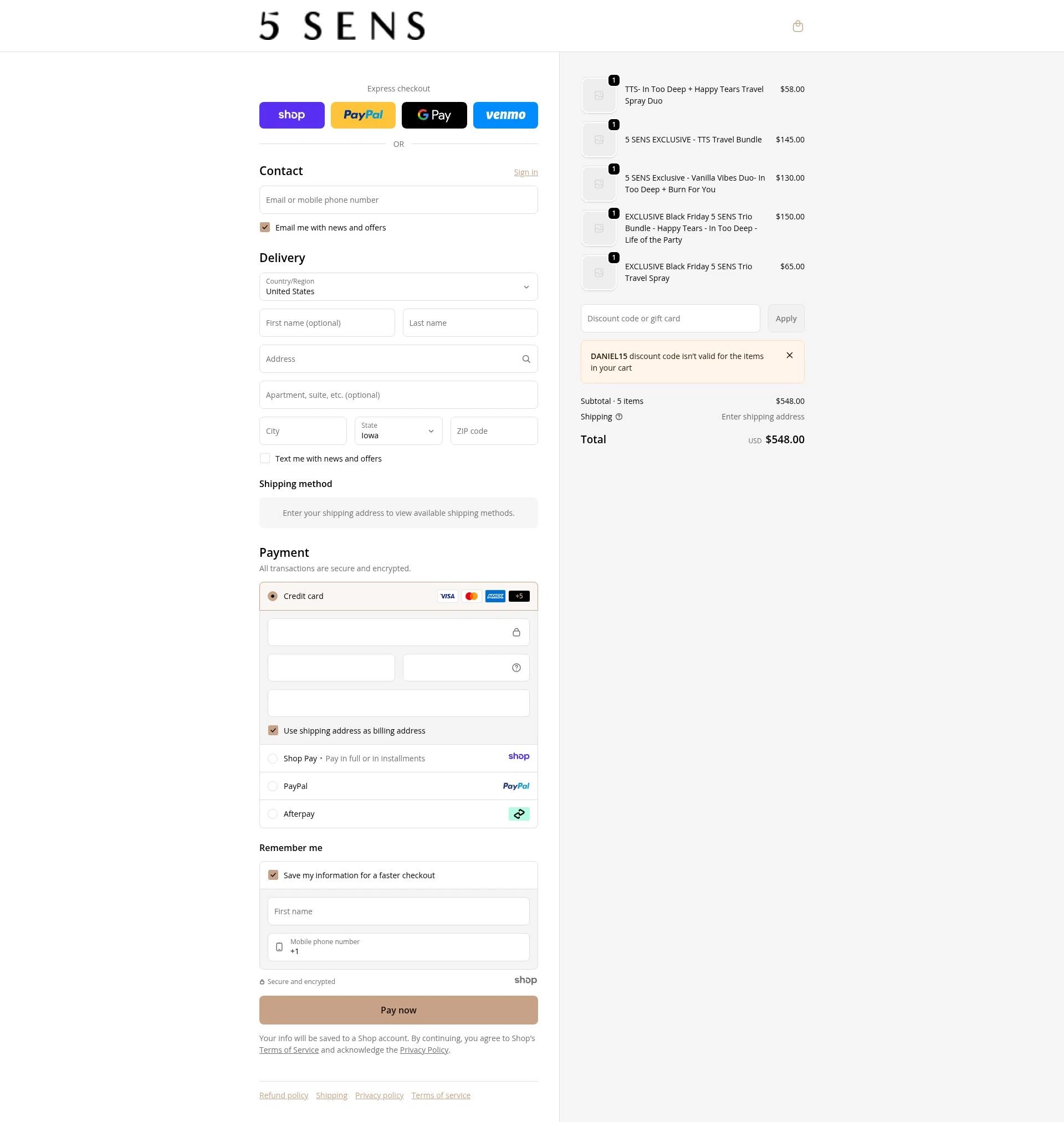 5 SENS checkout page showing 5 SENS promo code box | Screenshot taken by SimplyCodes community member on Jan 8, 2026