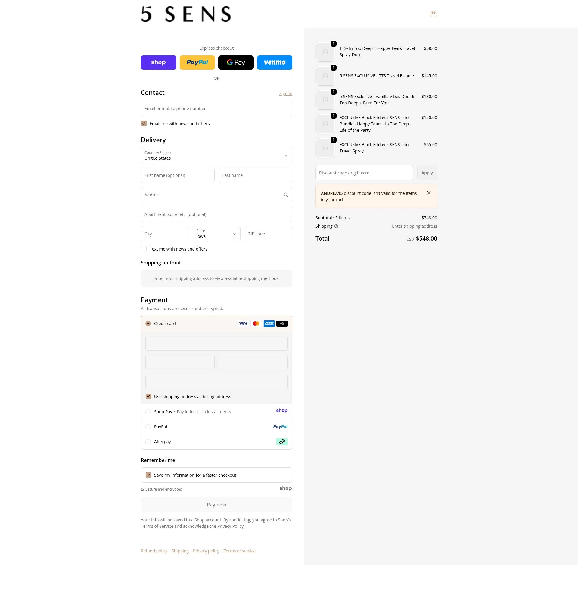 5 SENS checkout page showing 5 SENS promo code box | Screenshot taken by SimplyCodes community member on Jan 8, 2026