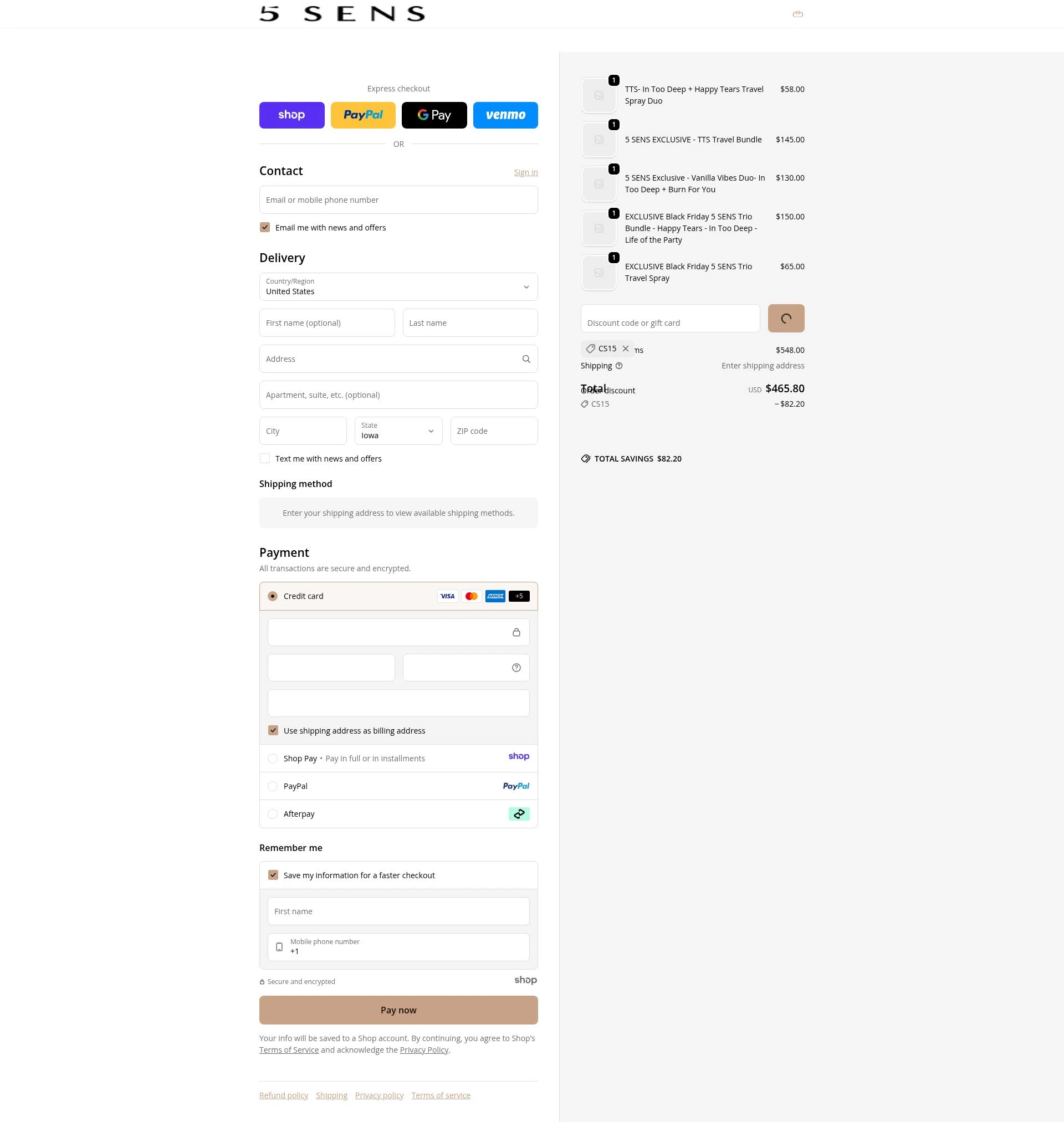 5 SENS checkout page showing 5 SENS promo code box | Screenshot taken by SimplyCodes community member on Jan 8, 2026