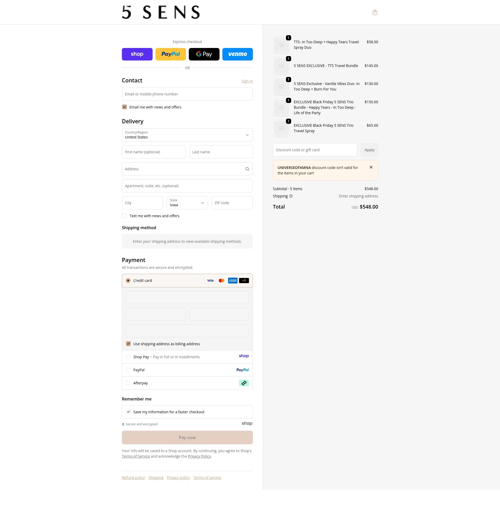 5 SENS checkout page showing 5 SENS promo code box | Screenshot taken by SimplyCodes community member on Jan 8, 2026