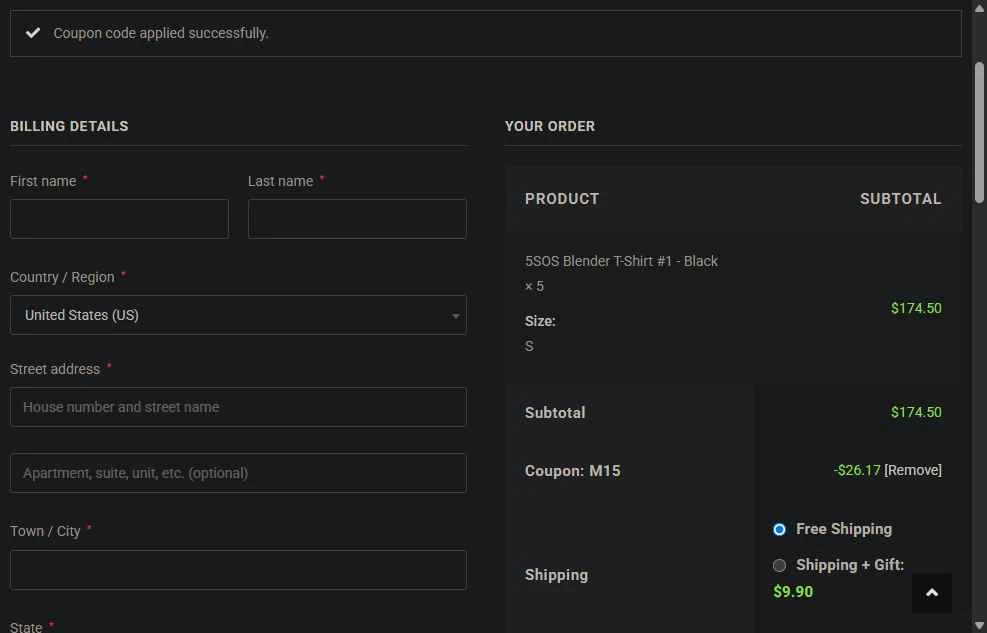 5SOS Merch checkout page showing 5SOS Merch promo code box | Screenshot taken by SimplyCodes community member on Sep 21, 2025