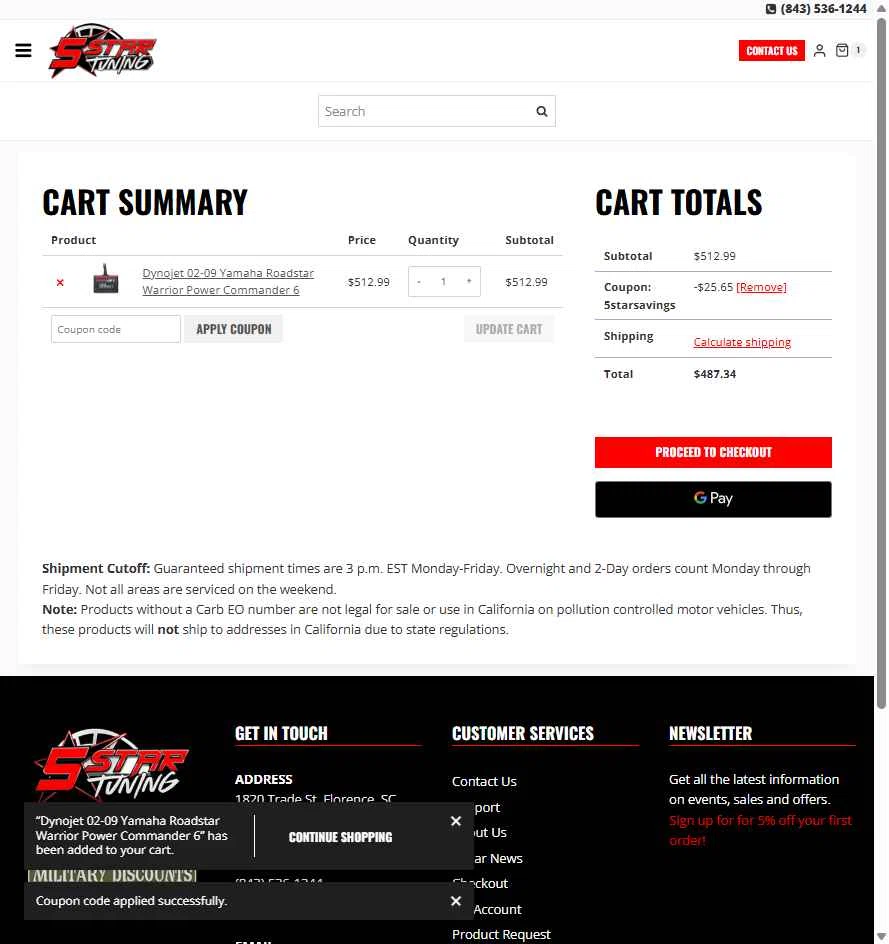 5 Star Tuning checkout page showing 5 Star Tuning coupon code box | Screenshot taken by SimplyCodes community member on Dec 17, 2025