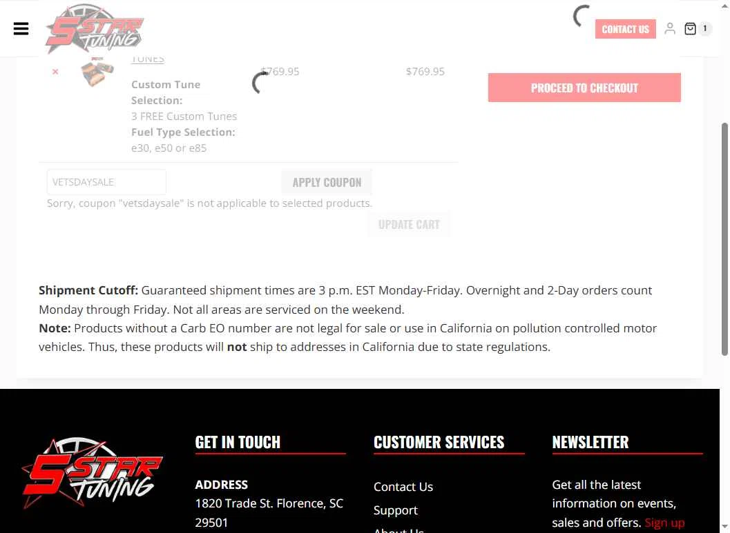 5 Star Tuning checkout page showing 5 Star Tuning coupon code box | Screenshot taken by SimplyCodes community member on Jan 15, 2026