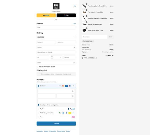 5th Wheel eBike checkout page showing 5th Wheel eBike promo code box | Screenshot taken by SimplyCodes community member on Aug 8, 2025