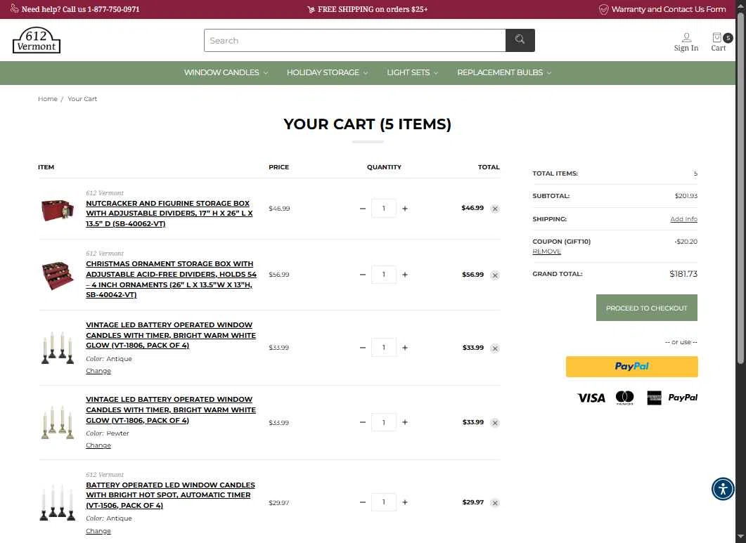 612 Vermont checkout page showing 612 Vermont coupon code box | Screenshot taken by SimplyCodes community member on Dec 5, 2025
