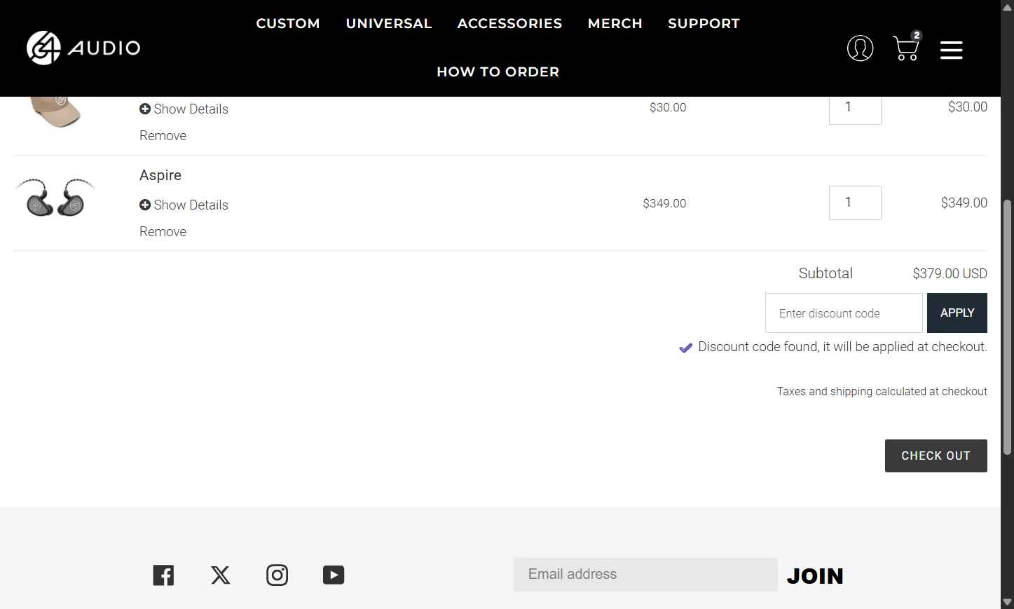 64 Audio checkout page showing 64 Audio discount code box | Screenshot taken by SimplyCodes community member on Jul 18, 2025