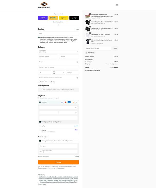 757 Sports Collectibles checkout page showing 757 Sports Collectibles promo code box | Screenshot taken by SimplyCodes community member on Sep 8, 2025