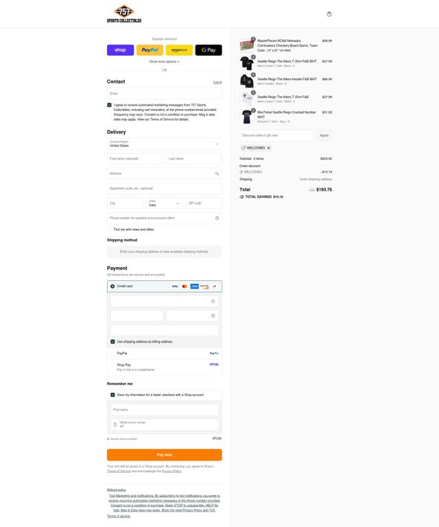 757 Sports Collectibles checkout page showing 757 Sports Collectibles promo code box | Screenshot taken by SimplyCodes community member on Sep 8, 2025