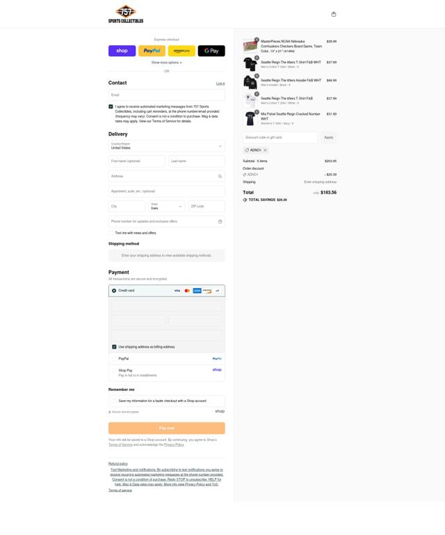 757 Sports Collectibles checkout page showing 757 Sports Collectibles promo code box | Screenshot taken by SimplyCodes community member on Sep 8, 2025