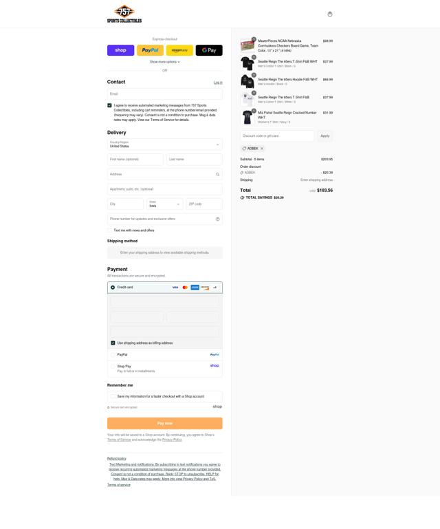 757 Sports Collectibles checkout page showing 757 Sports Collectibles promo code box | Screenshot taken by SimplyCodes community member on Sep 8, 2025