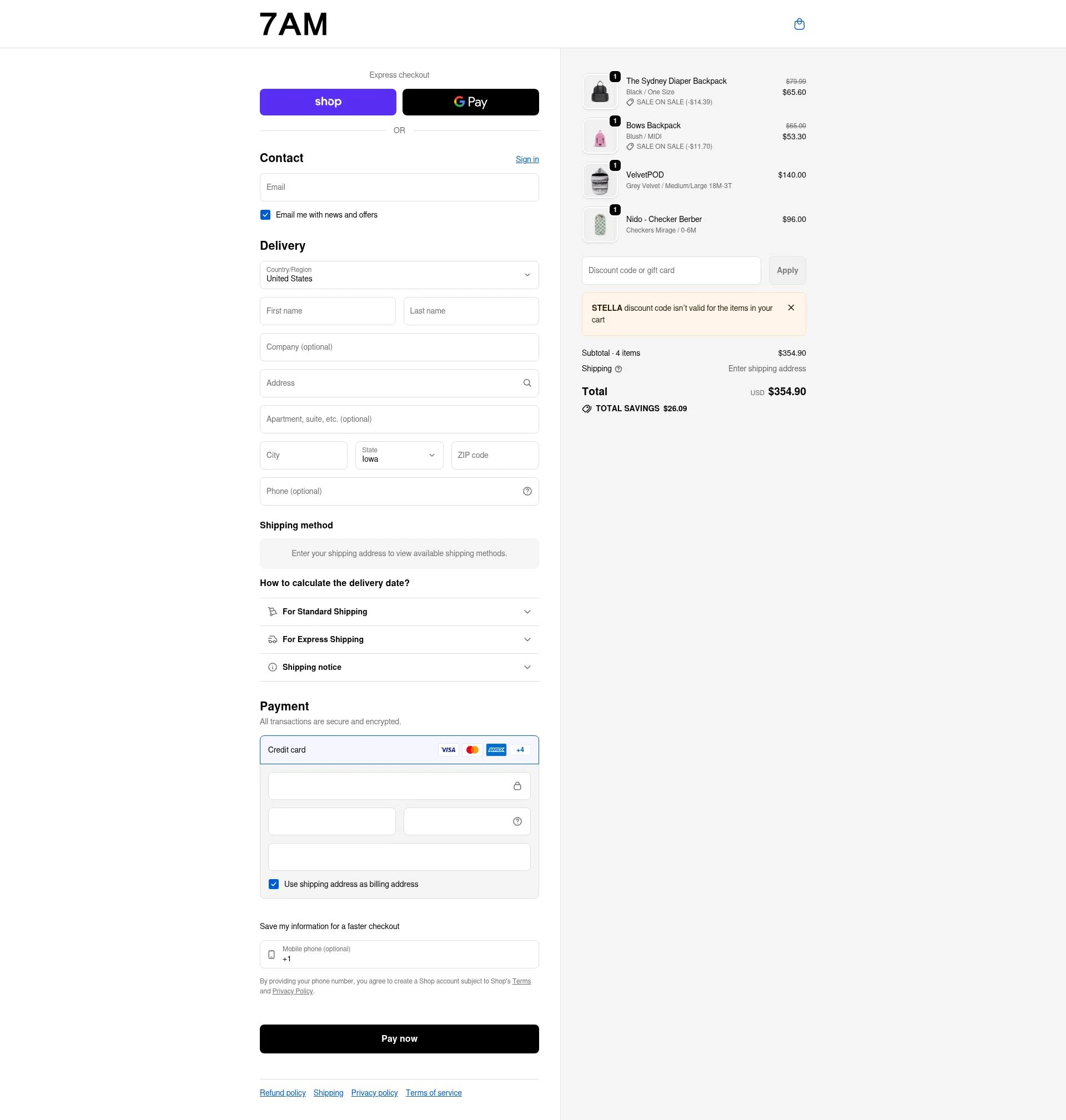 7 A.M. Enfant checkout page showing 7 A.M. Enfant promo code box | Screenshot taken by SimplyCodes community member on Feb 5, 2026