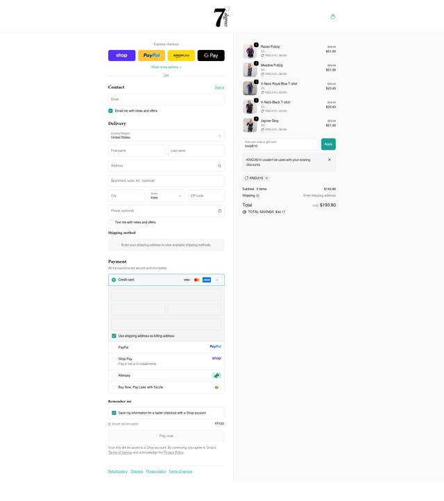 7 Degrees checkout page showing 7 Degrees promo code box | Screenshot taken by SimplyCodes community member on Oct 2, 2025