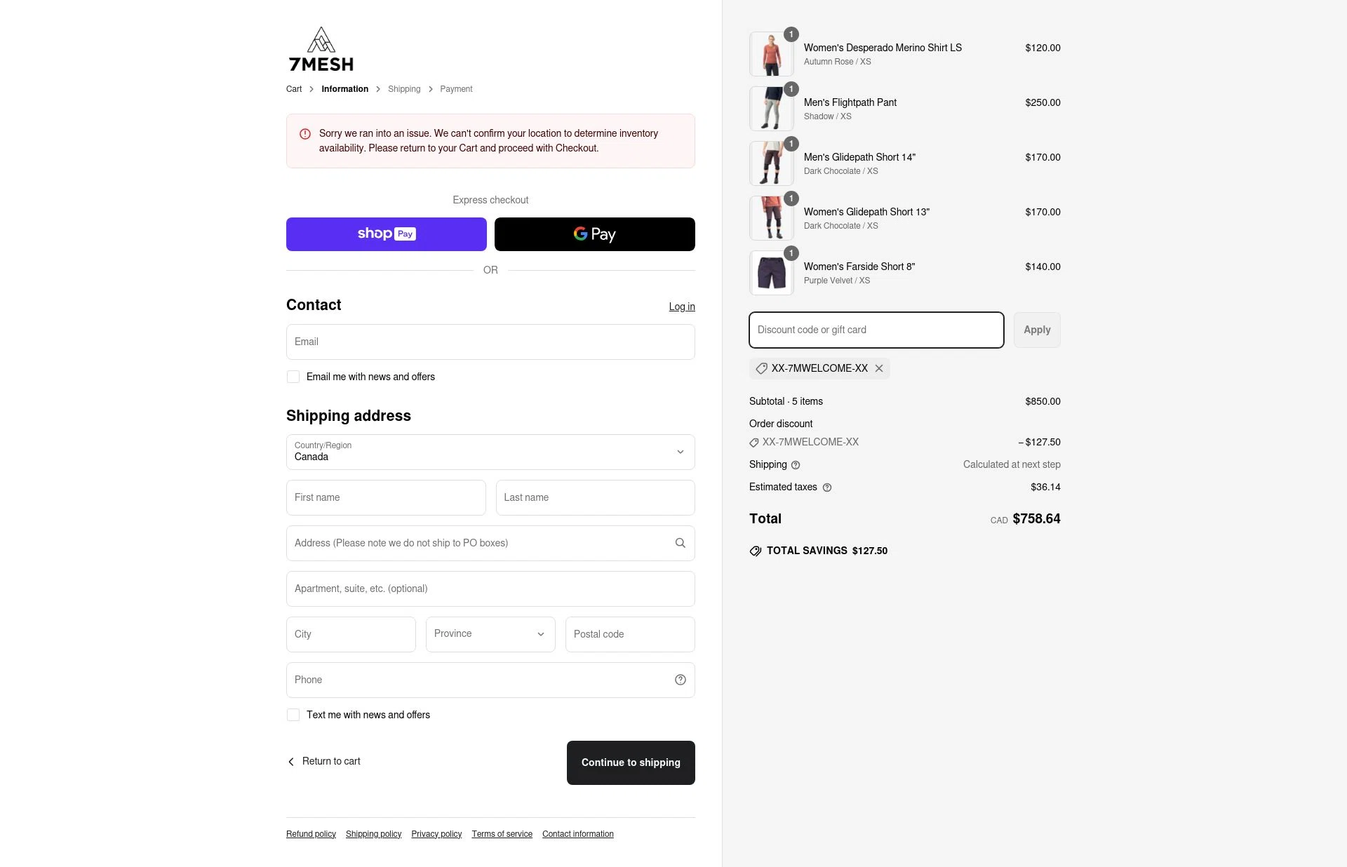 7Mesh checkout page showing 7Mesh discount code box | Screenshot taken by SimplyCodes community member on Apr 25, 2025
