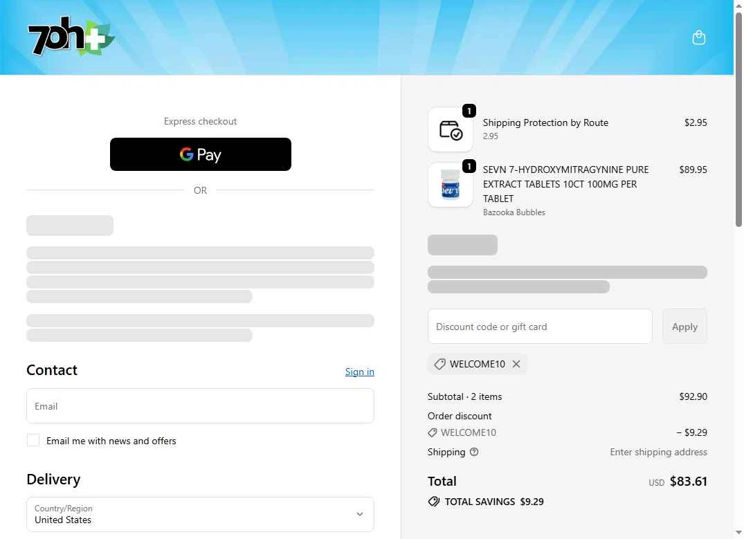 7OH+ checkout page showing 7OH+ promo code box | Screenshot taken by SimplyCodes community member on Jan 13, 2026
