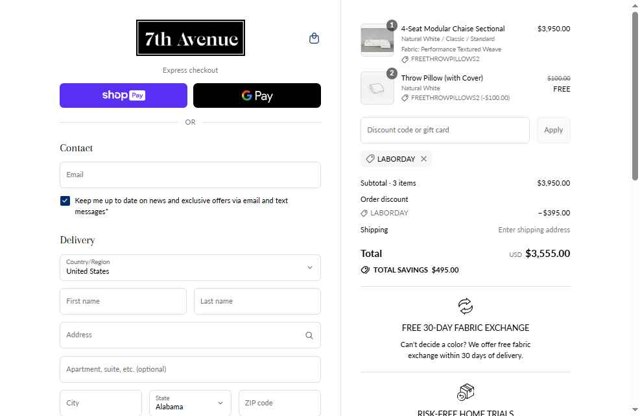 7th Avenue checkout page showing 7th Avenue promo code box | Screenshot taken by SimplyCodes community member on Aug 8, 2025