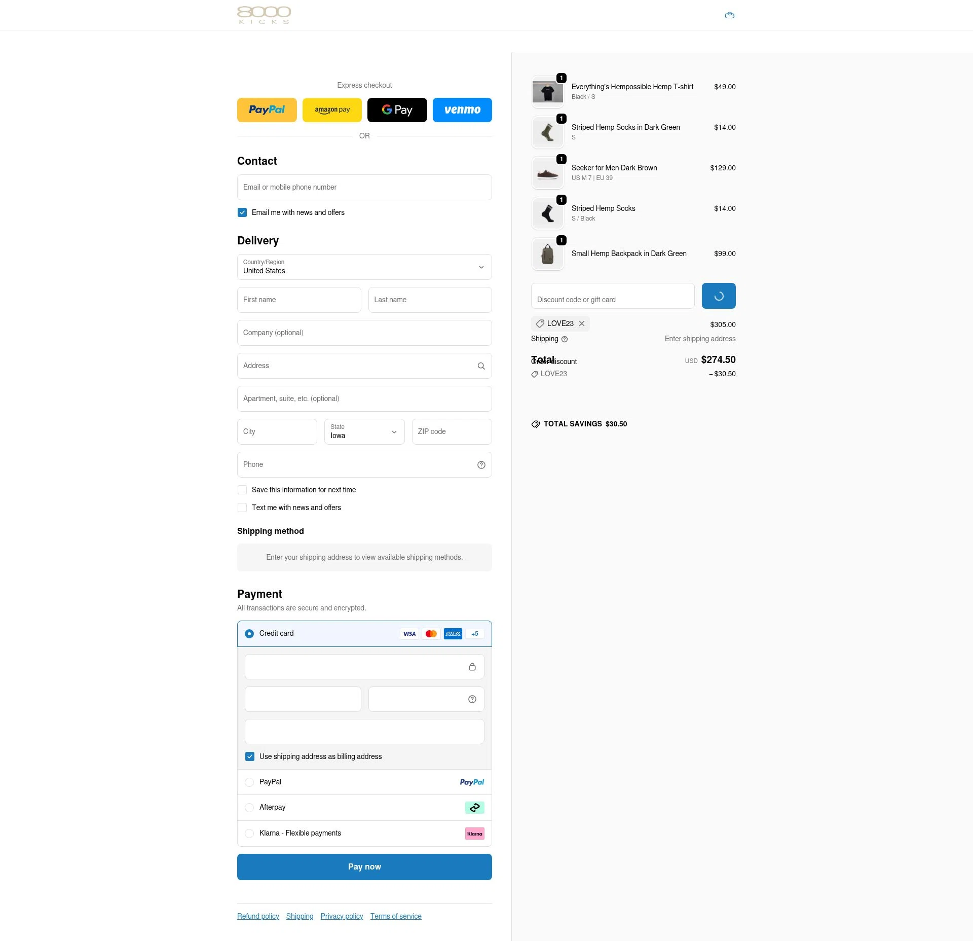 8000Kicks checkout page showing 8000Kicks discount code box | Screenshot taken by SimplyCodes community member on Dec 30, 2025