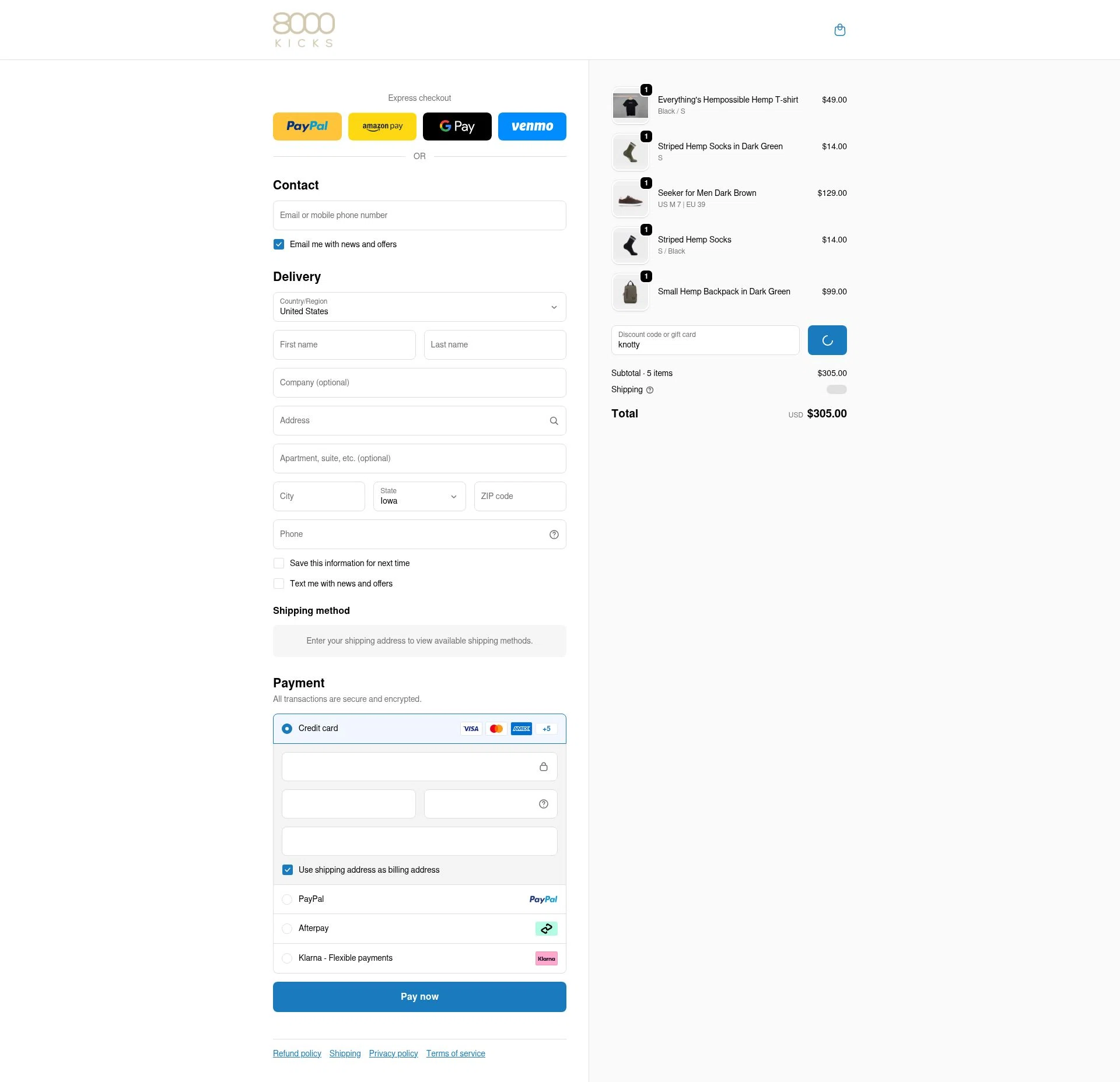 8000Kicks checkout page showing 8000Kicks discount code box | Screenshot taken by SimplyCodes community member on Dec 30, 2025