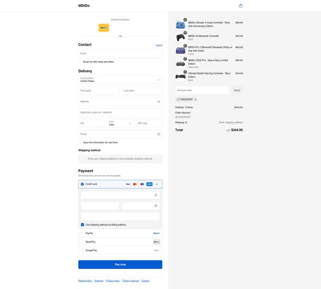 8BitDo checkout page showing 8BitDo discount code box | Screenshot taken by SimplyCodes community member on Sep 3, 2025