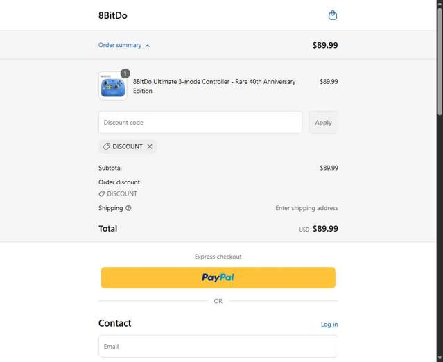 8BitDo checkout page showing 8BitDo discount code box | Screenshot taken by SimplyCodes community member on Aug 24, 2025