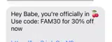 FAM30 coupon verification screenshot