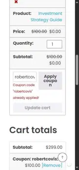 robertcovis coupon verification screenshot