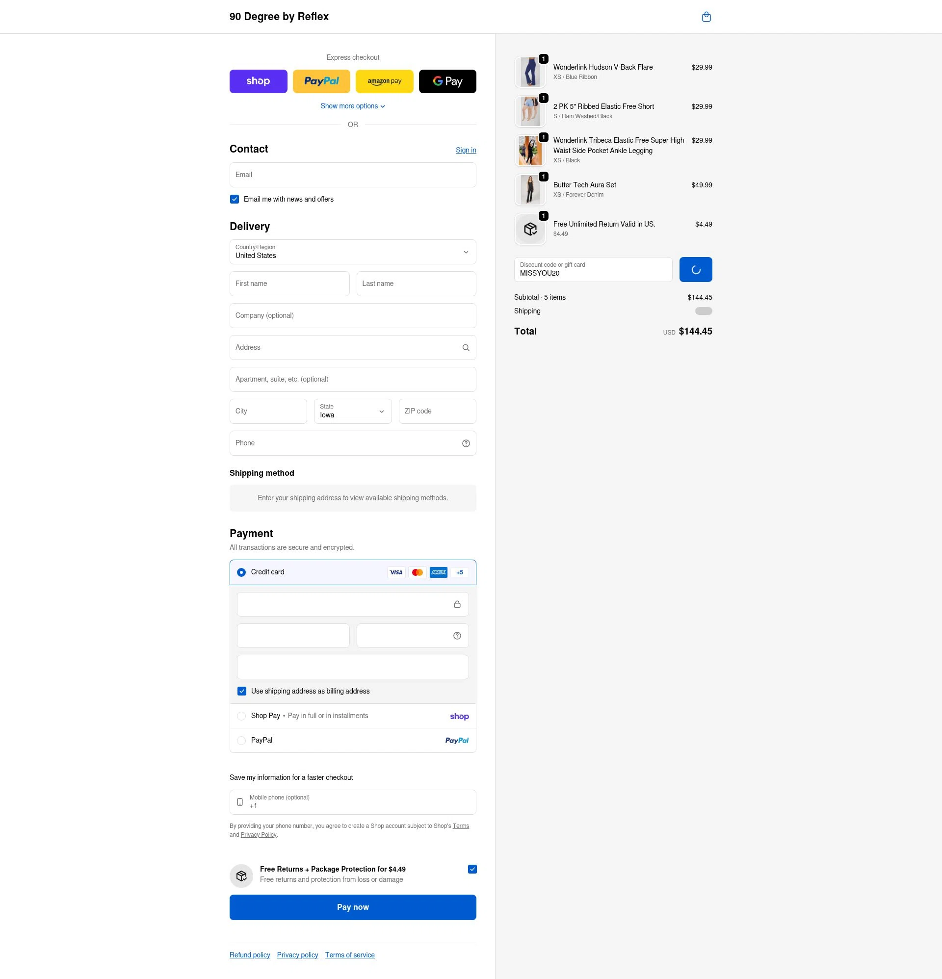 90 Degree by Reflex checkout page showing 90 Degree by Reflex coupon code box | Screenshot taken by SimplyCodes community member on Feb 11, 2026