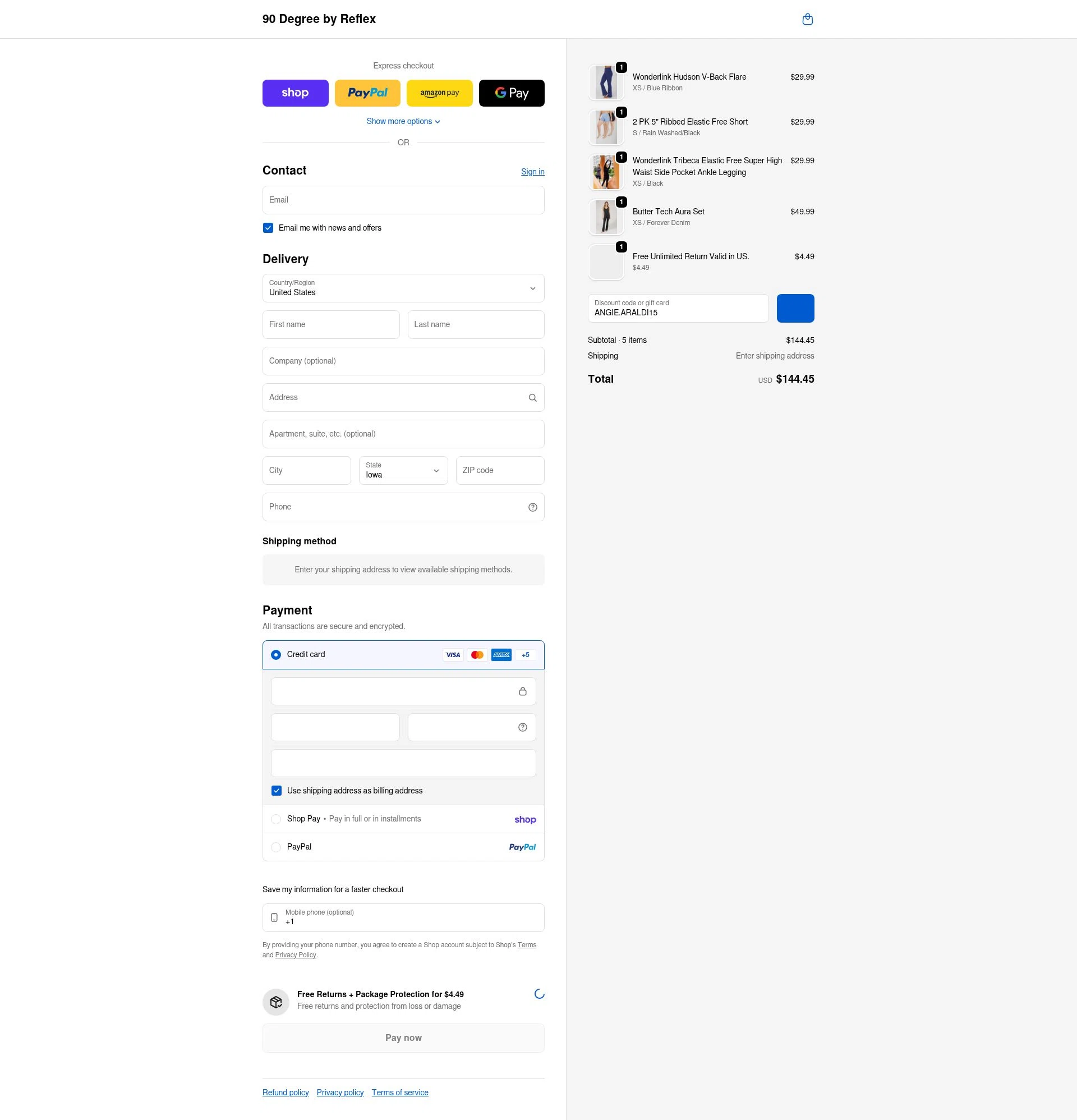 90 Degree by Reflex checkout page showing 90 Degree by Reflex coupon code box | Screenshot taken by SimplyCodes community member on Feb 11, 2026