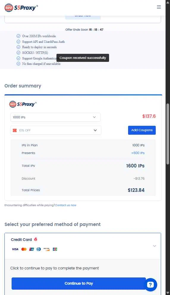 922S5 checkout page showing 922S5 promo code box | Screenshot taken by SimplyCodes community member on Sep 1, 2025