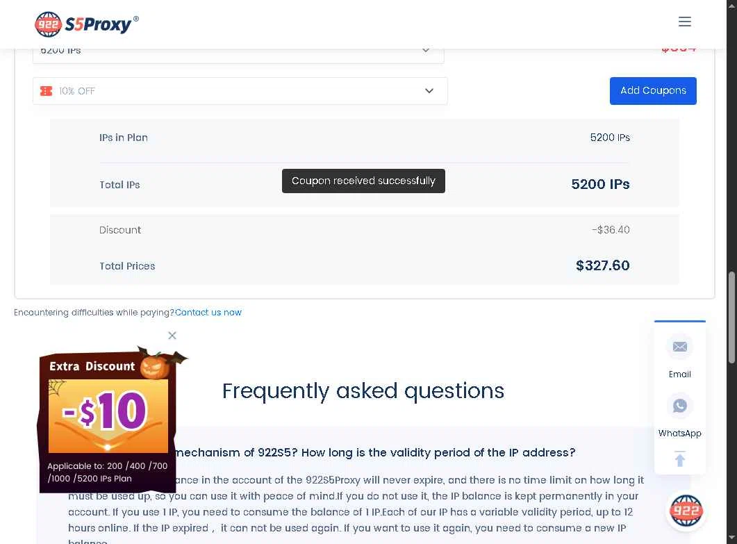 922S5 checkout page showing 922S5 promo code box | Screenshot taken by SimplyCodes community member on Nov 7, 2025