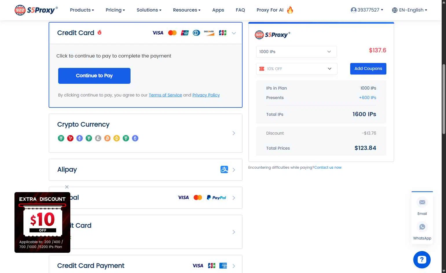 922S5 checkout page showing 922S5 promo code box | Screenshot taken by SimplyCodes community member on Nov 27, 2025