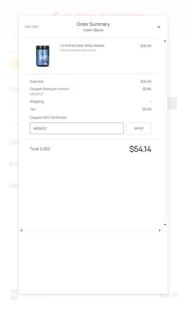A1Supplements checkout page showing A1Supplements coupon code box | Screenshot taken by SimplyCodes community member on May 23, 2025