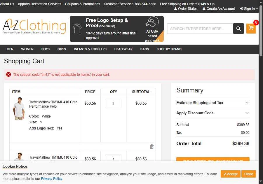 A2ZClothing checkout page showing A2ZClothing promo code box | Screenshot taken by SimplyCodes community member on Dec 5, 2025