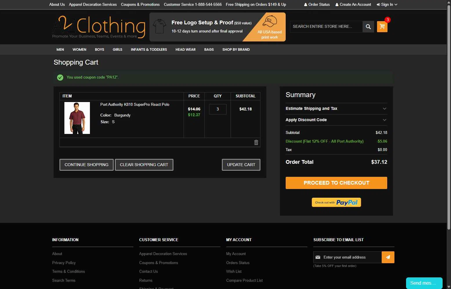 A2ZClothing checkout page showing A2ZClothing promo code box | Screenshot taken by SimplyCodes community member on Dec 30, 2025