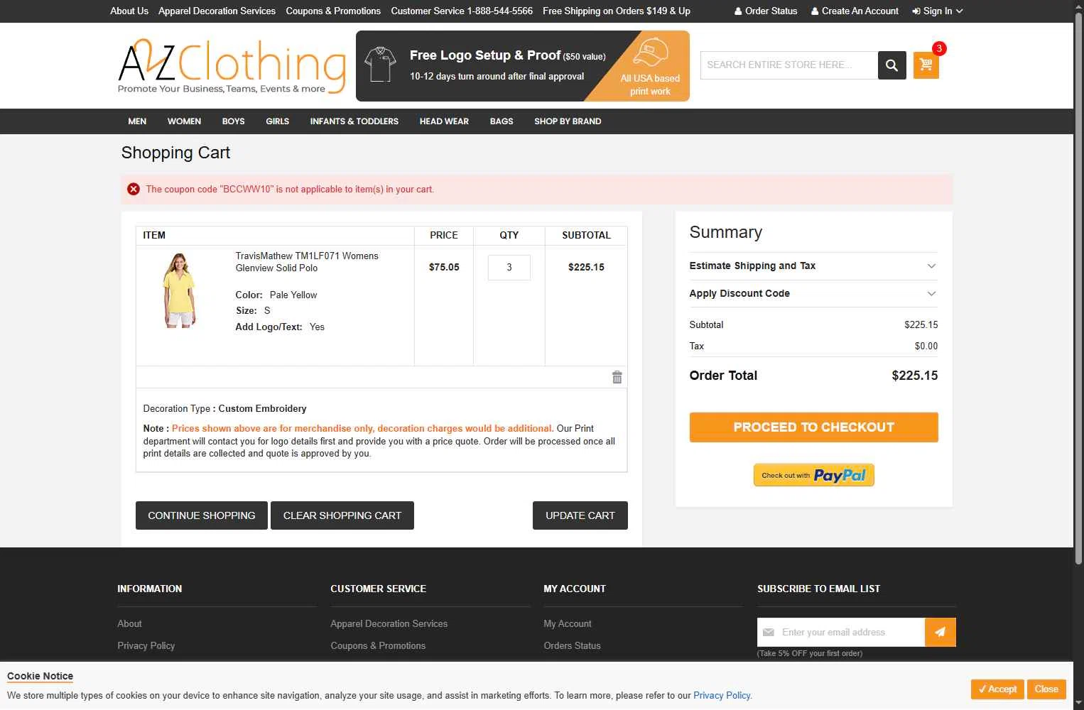 A2ZClothing checkout page showing A2ZClothing promo code box | Screenshot taken by SimplyCodes community member on Dec 3, 2025
