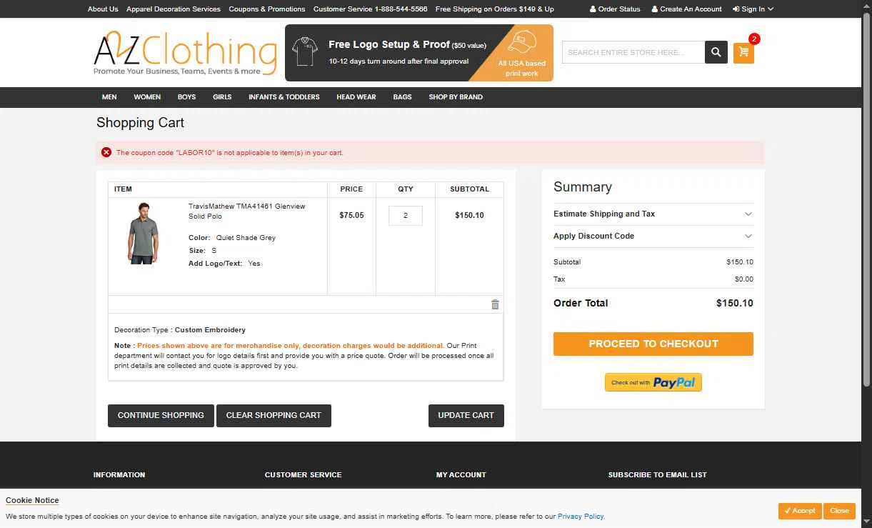 A2ZClothing checkout page showing A2ZClothing promo code box | Screenshot taken by SimplyCodes community member on Nov 25, 2025