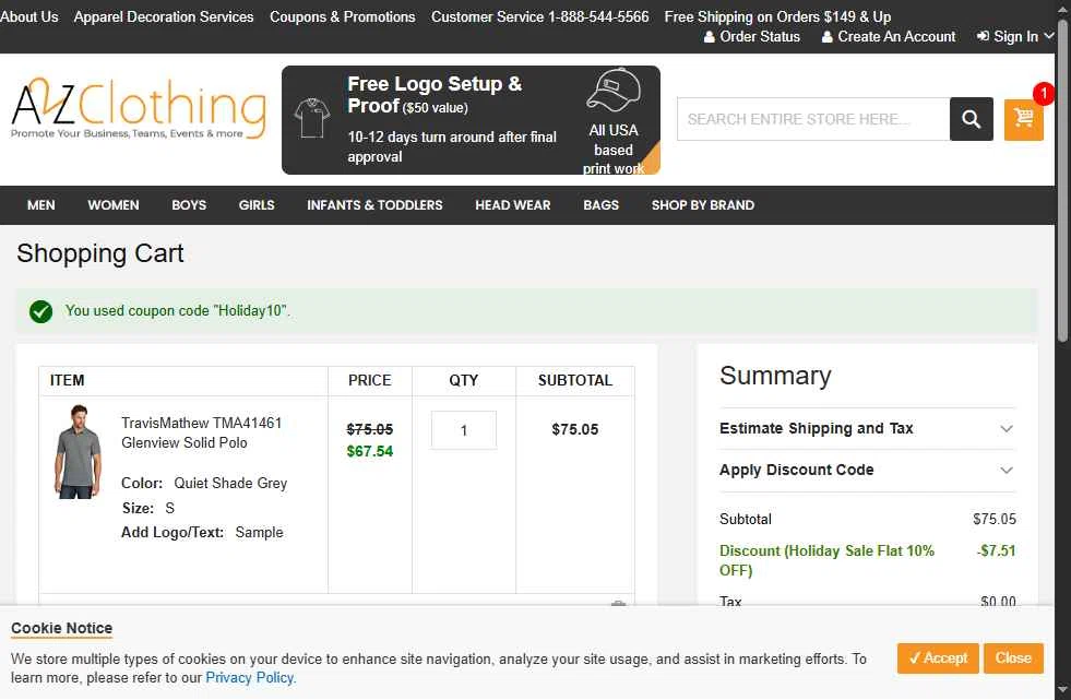 A2ZClothing checkout page showing A2ZClothing promo code box | Screenshot taken by SimplyCodes community member on Dec 22, 2025