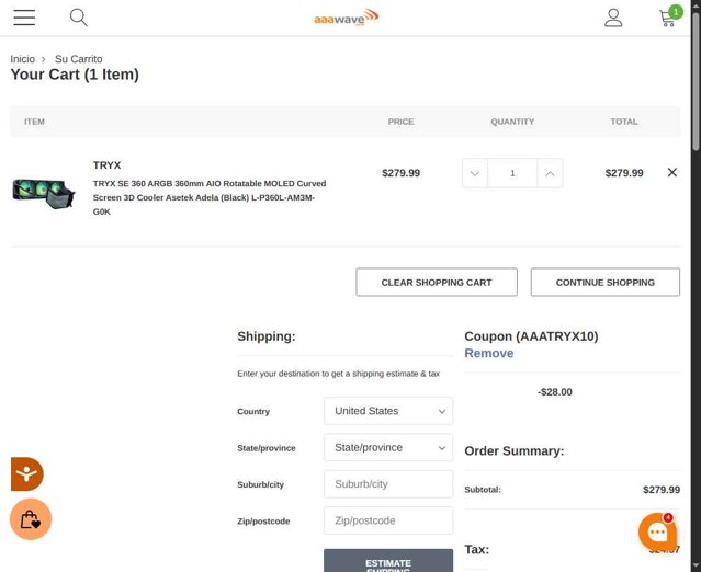 AAAWAVE checkout page showing AAAWAVE coupon code box | Screenshot taken by SimplyCodes community member on Aug 31, 2025