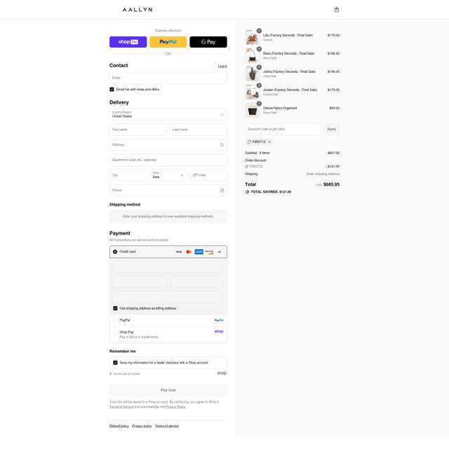 Aallyn checkout page showing Aallyn promo code box | Screenshot taken by SimplyCodes community member on Aug 18, 2025