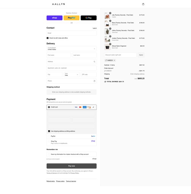 Aallyn checkout page showing Aallyn promo code box | Screenshot taken by SimplyCodes community member on Aug 31, 2025