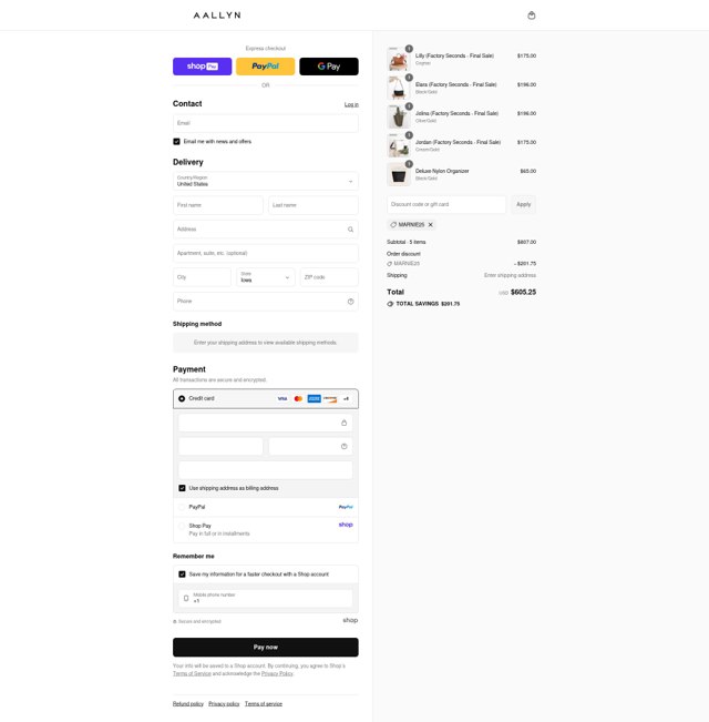 Aallyn checkout page showing Aallyn promo code box | Screenshot taken by SimplyCodes community member on Aug 18, 2025