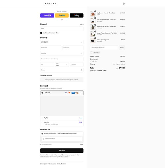 Aallyn checkout page showing Aallyn promo code box | Screenshot taken by SimplyCodes community member on Aug 23, 2025