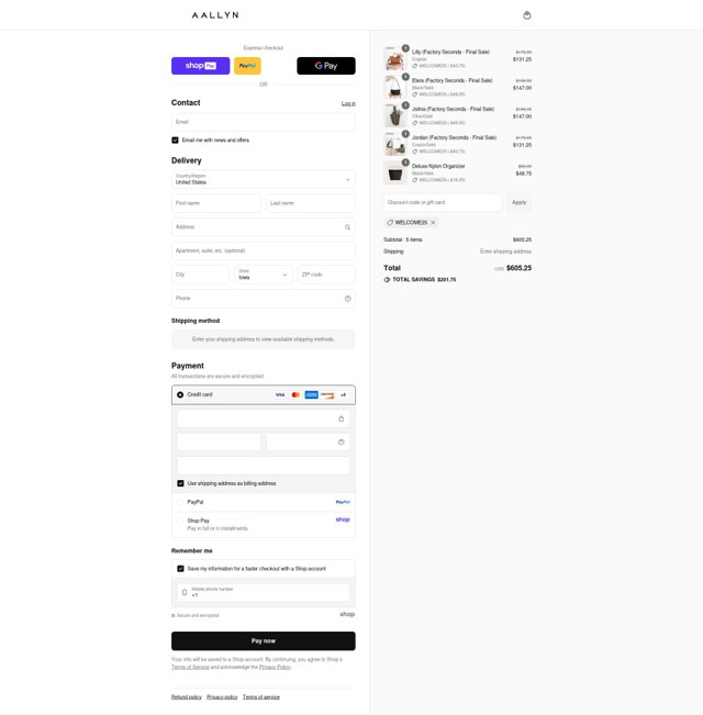Aallyn checkout page showing Aallyn promo code box | Screenshot taken by SimplyCodes community member on Aug 23, 2025