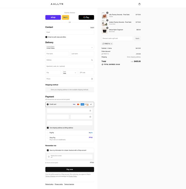Aallyn checkout page showing Aallyn promo code box | Screenshot taken by SimplyCodes community member on Sep 4, 2025